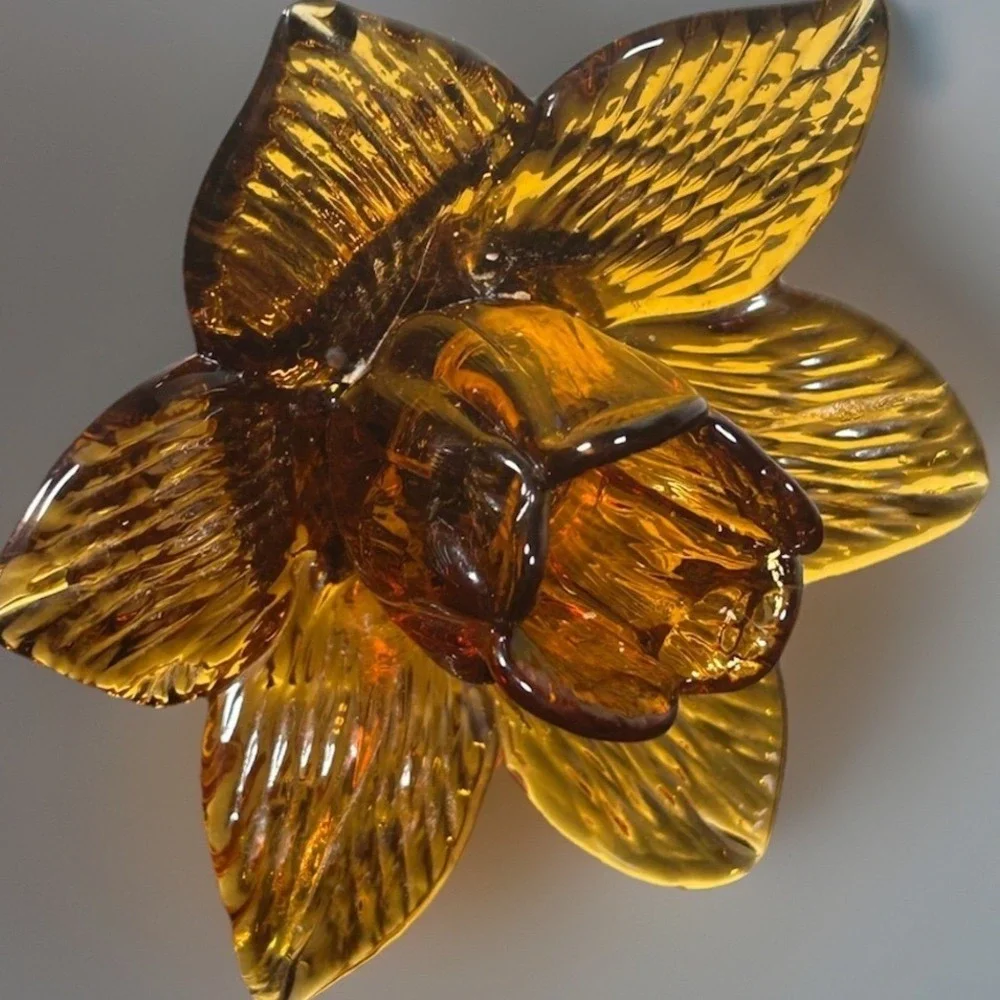Candlestick Amber Glass Flower Taper Candle Holder Tall Stem Decor Vintage Artsy